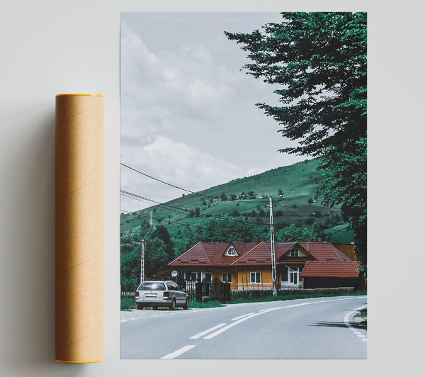 Green Hills And Red Roofs Print