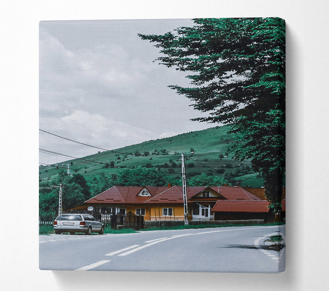  A Canvas Print of Green Hills And Red Roofs Canvas Art