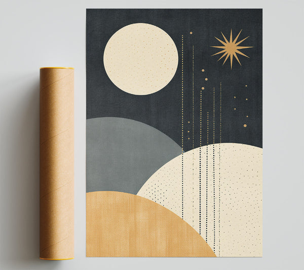 Moon And Stars Bohemian Shapes Poster