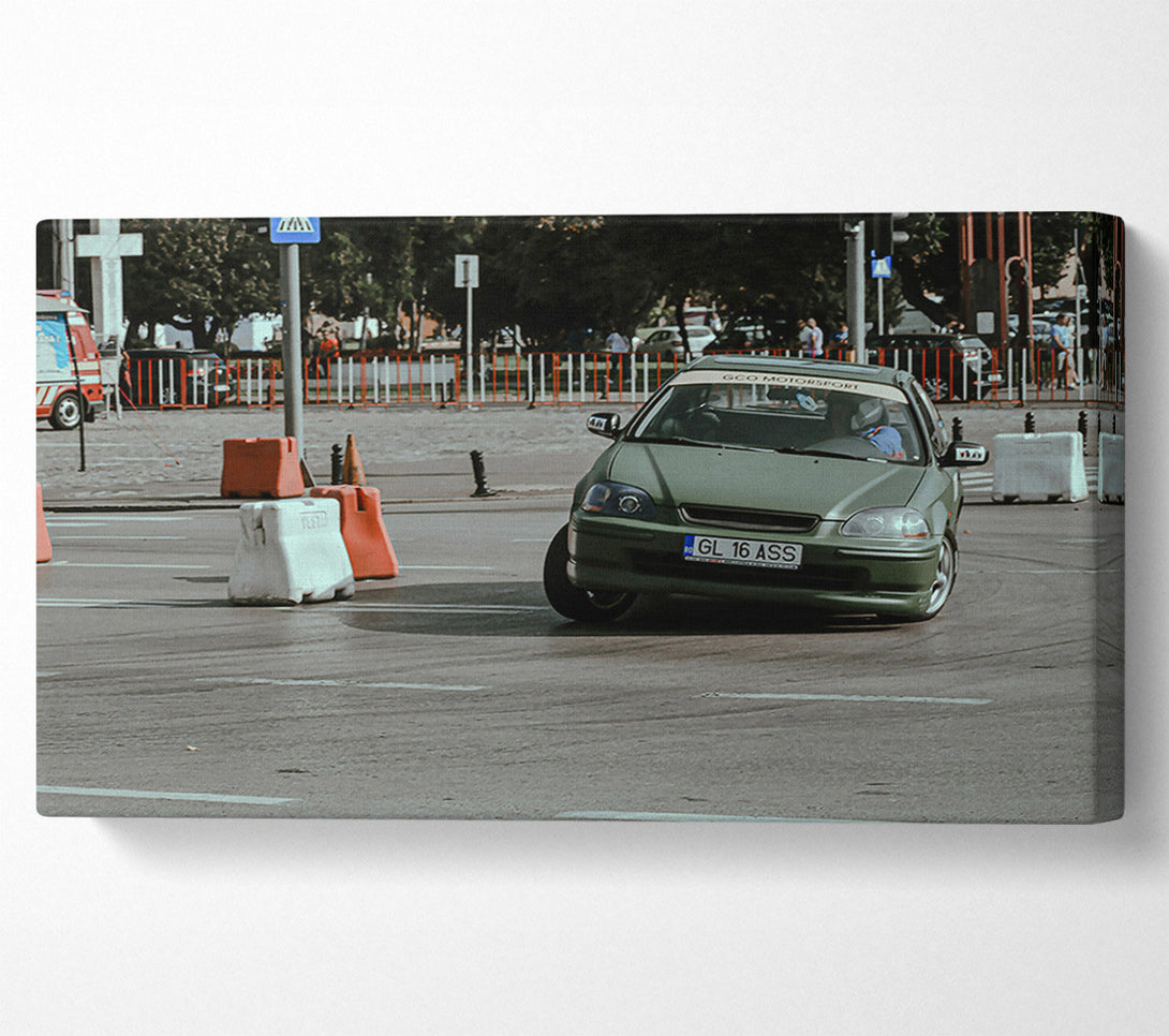  A Canvas Print of Green Car Drifting Canvas Art
