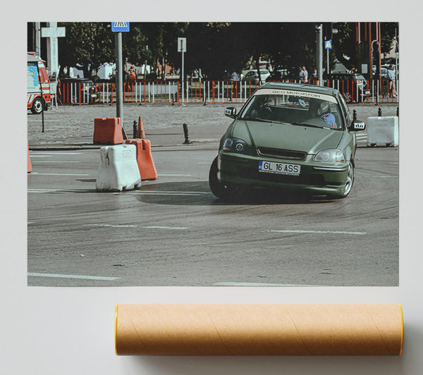 Green Car Drifting Poster