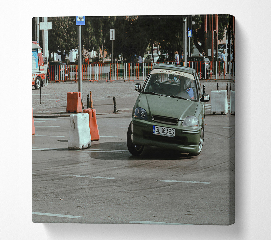  A Canvas Print of Green Car Drifting Canvas Art