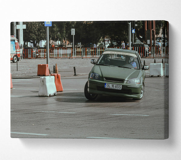  A Canvas Print of Green Car Drifting Canvas Art