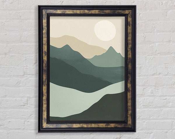 Mountain And Sun Landscape Framed Print
