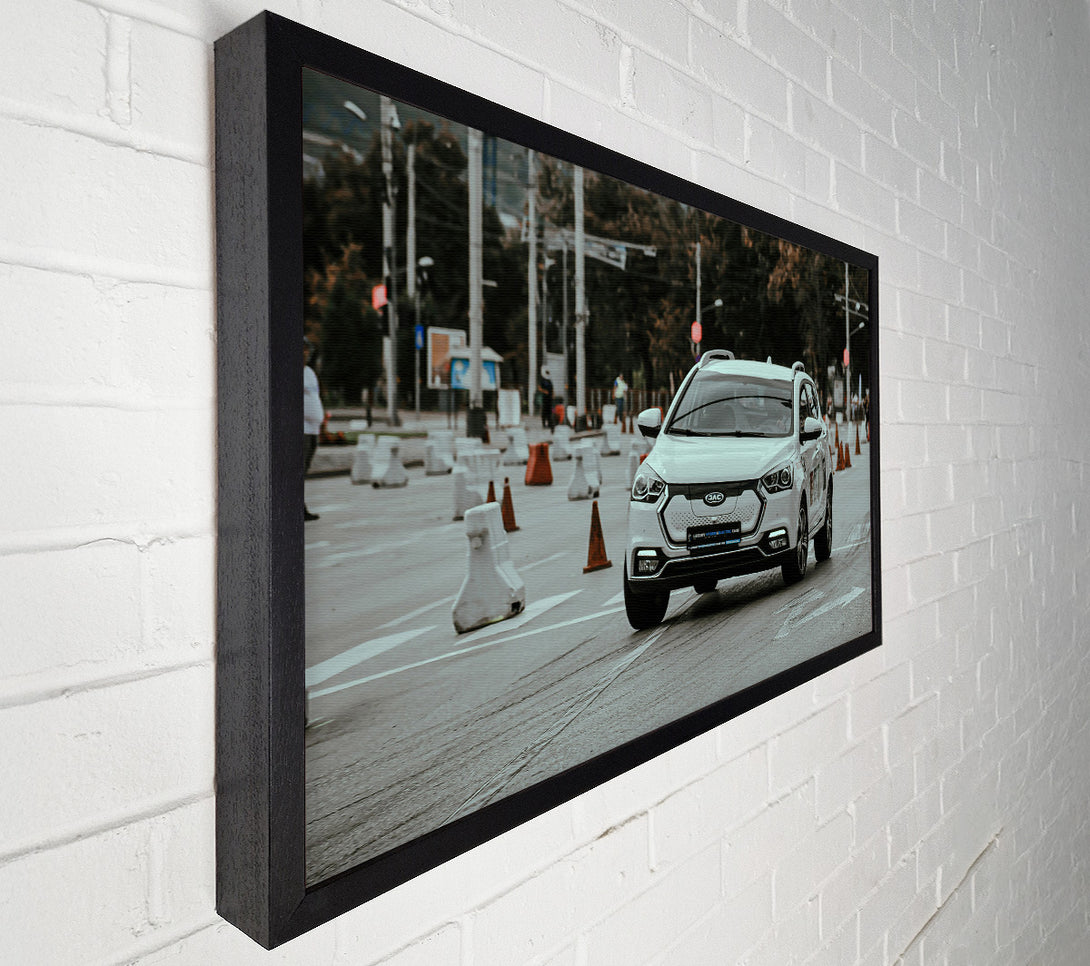  A Canvas Print of White Car On Course Canvas Art