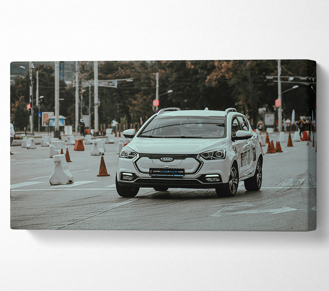 A Canvas Print of White Car On Course Canvas Art