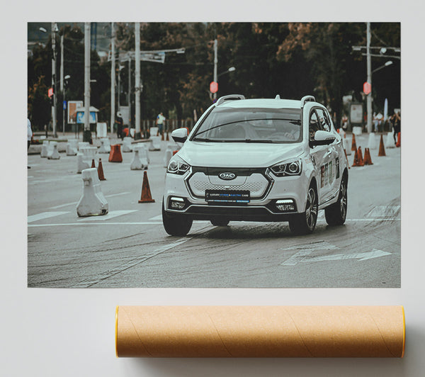 White Car On Course Poster