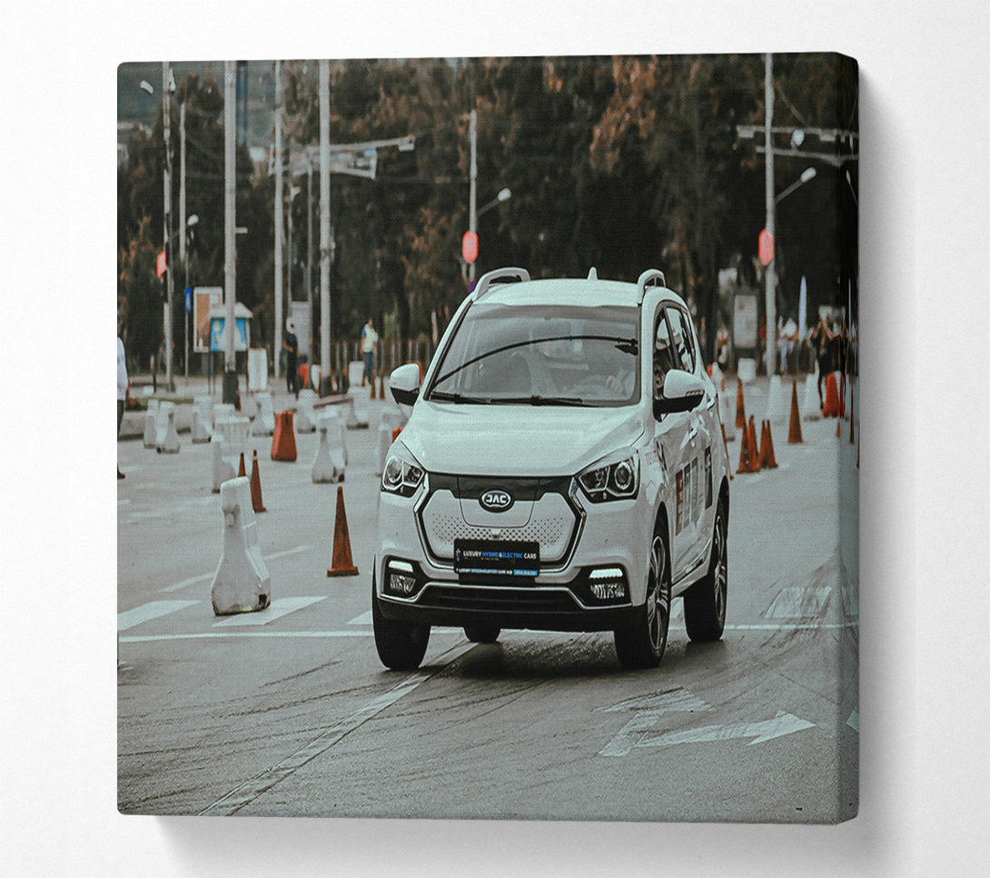  A Canvas Print of White Car On Course Canvas Art