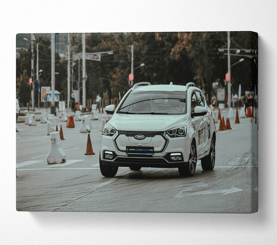  A Canvas Print of White Car On Course Canvas Art