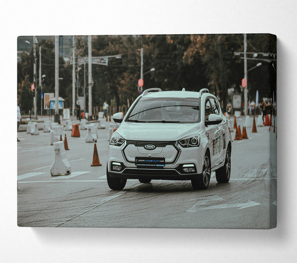  A Canvas Print of White Car On Course Canvas Art