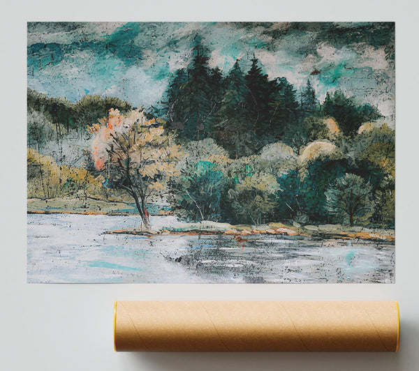 Teal Lake Reflections Poster