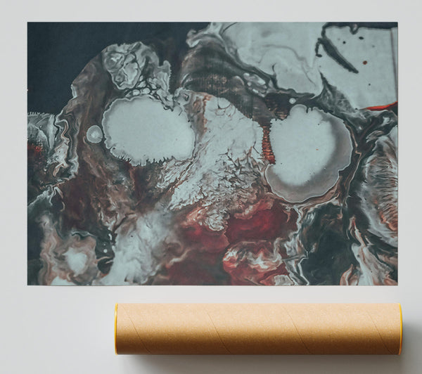 Crimson And Grey Swirls Print