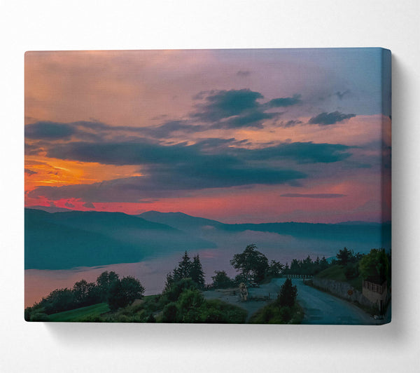  A Canvas Print of Pink Sunset Over Mountains Canvas Wall Art