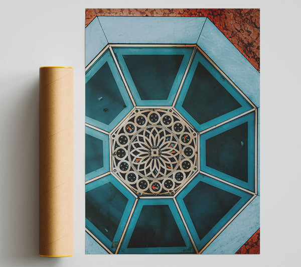 Teal Octagonal Design Giclee Print