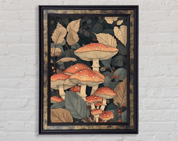 Mushrooms And Leaves Framed Print