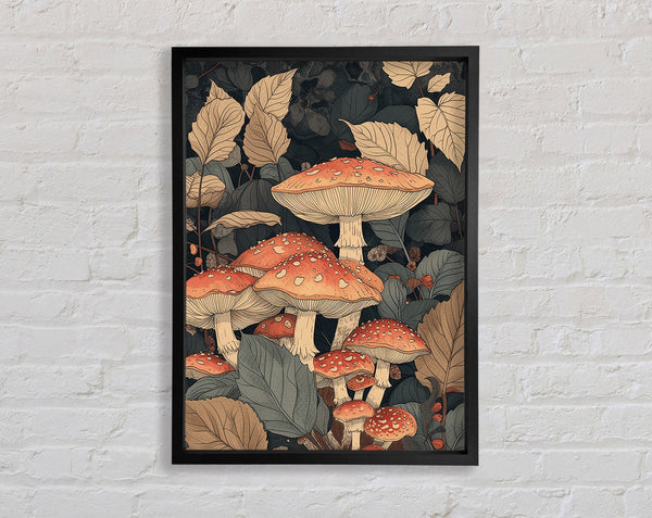 Mushrooms And Leaves Framed Print
