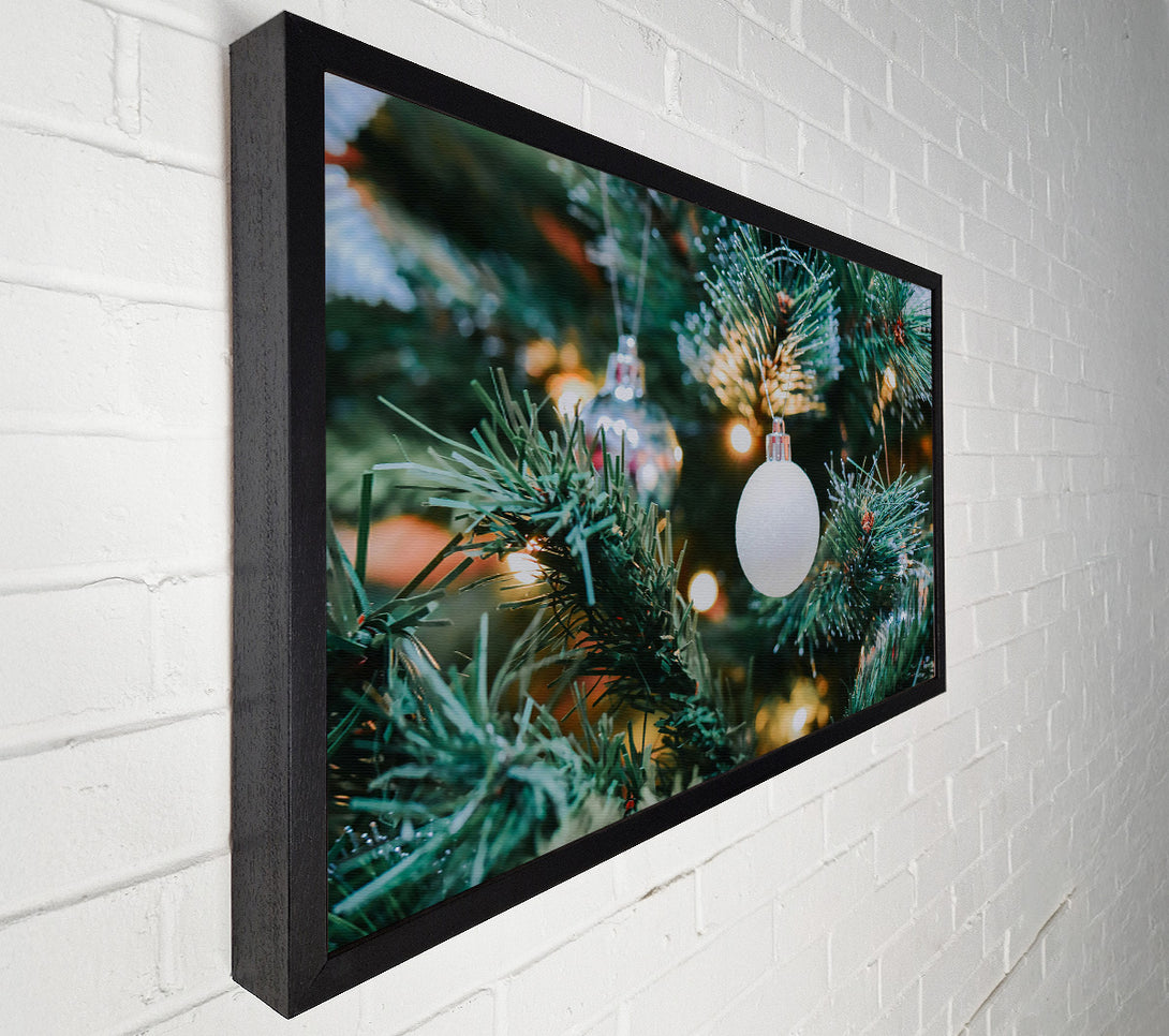  A Canvas Print of White Ornament On Green Tree Canvas Wall Art