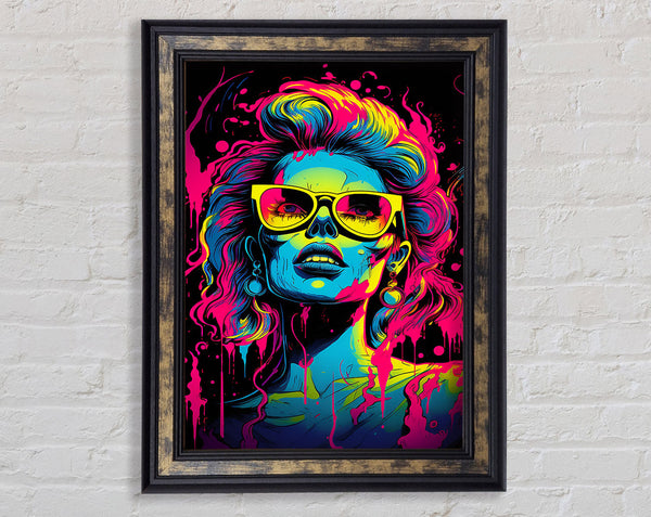 Neon Cyberpunk Girl Splash Framed Print