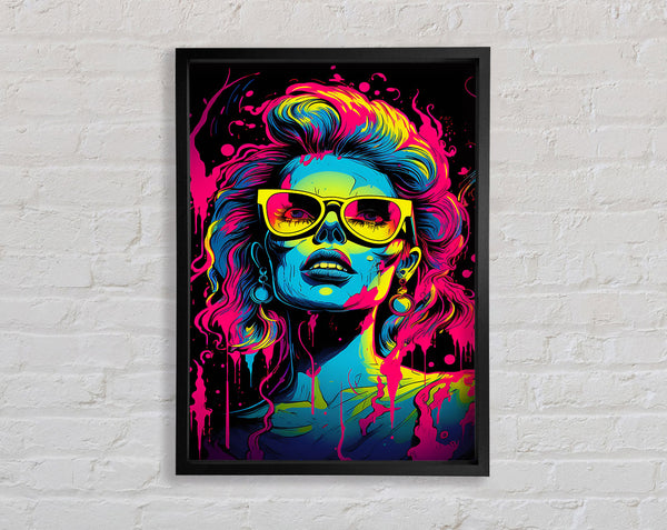 Neon Cyberpunk Girl Splash Framed Print