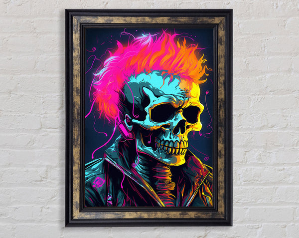 Neon Punk Skeleton Framed Print
