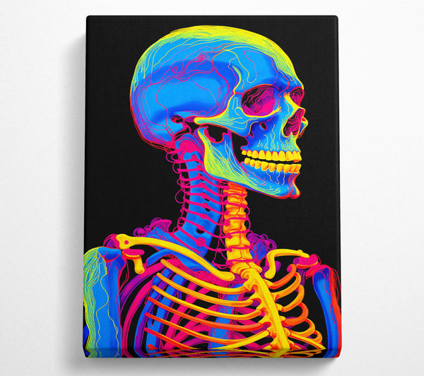  A Canvas Print of Neon Skeleton Skull Black Canvas Art