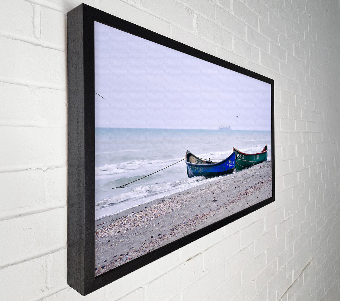  A Canvas Print of Blue Boats On Shore Canvas Art