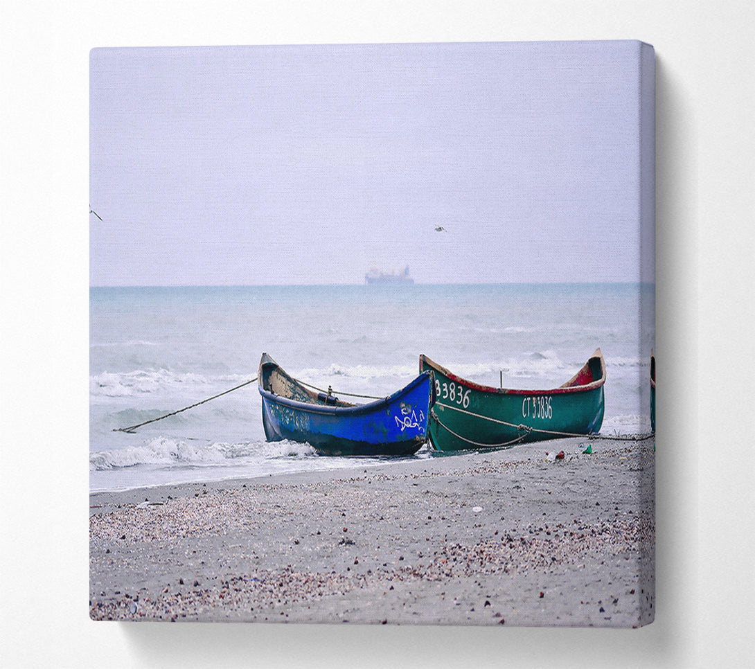  A Canvas Print of Blue Boats On Shore Canvas Art