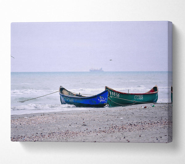  A Canvas Print of Blue Boats On Shore Canvas Art