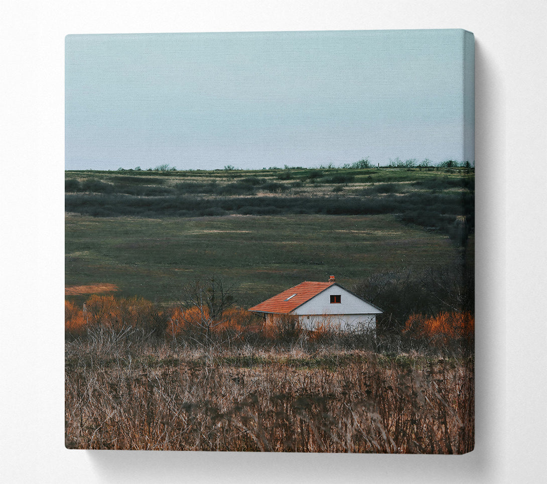  A Canvas Print of Red Roofed Solitude Canvas Print
