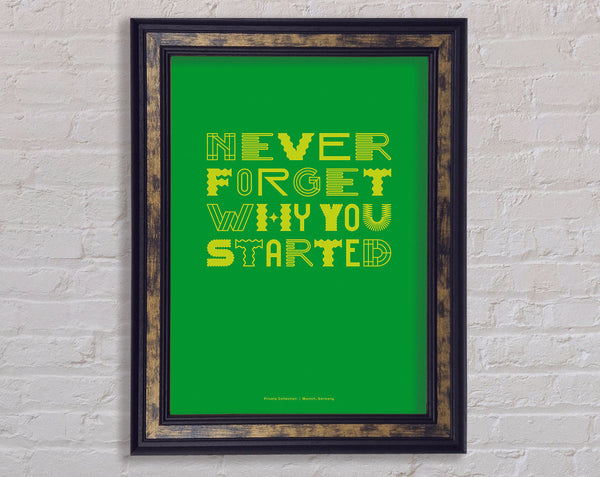 Never Forget Why You Started Framed Print