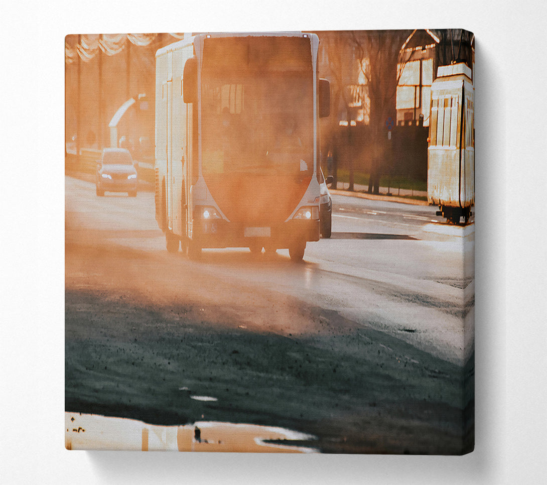  A Canvas Print of Orange Bus Haze Canvas Wall Art
