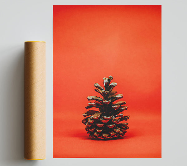 Red Background Pine Cone Poster