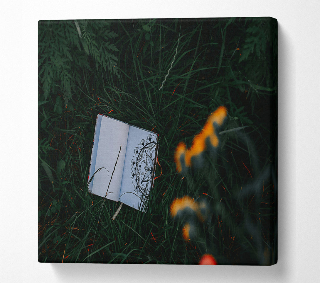  A Canvas Print of Orange Mandala In Grass Canvas Wall Art