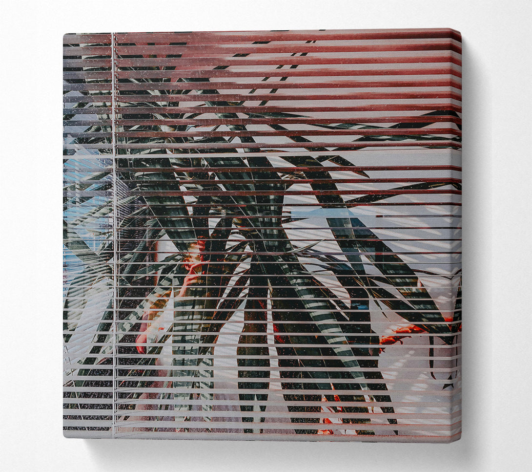  A Canvas Print of Crimson Blinds And Leaves Canvas Wall Art