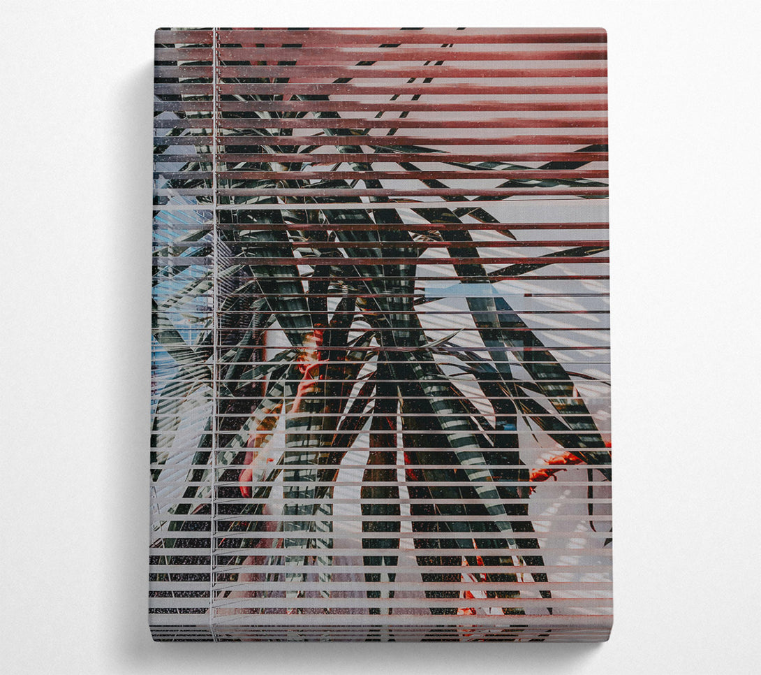  A Canvas Print of Crimson Blinds And Leaves Canvas Wall Art