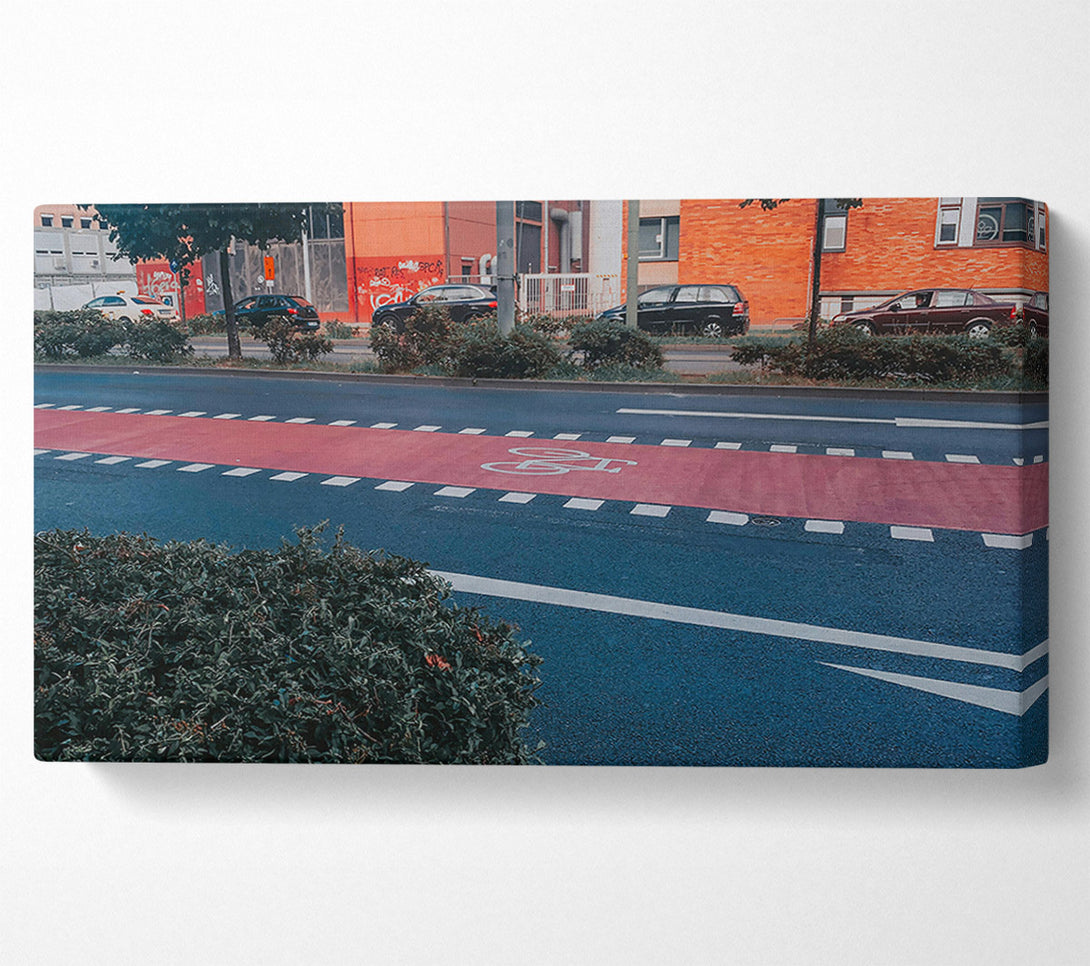  A Canvas Print of Red Bike Lane Canvas Wall Art