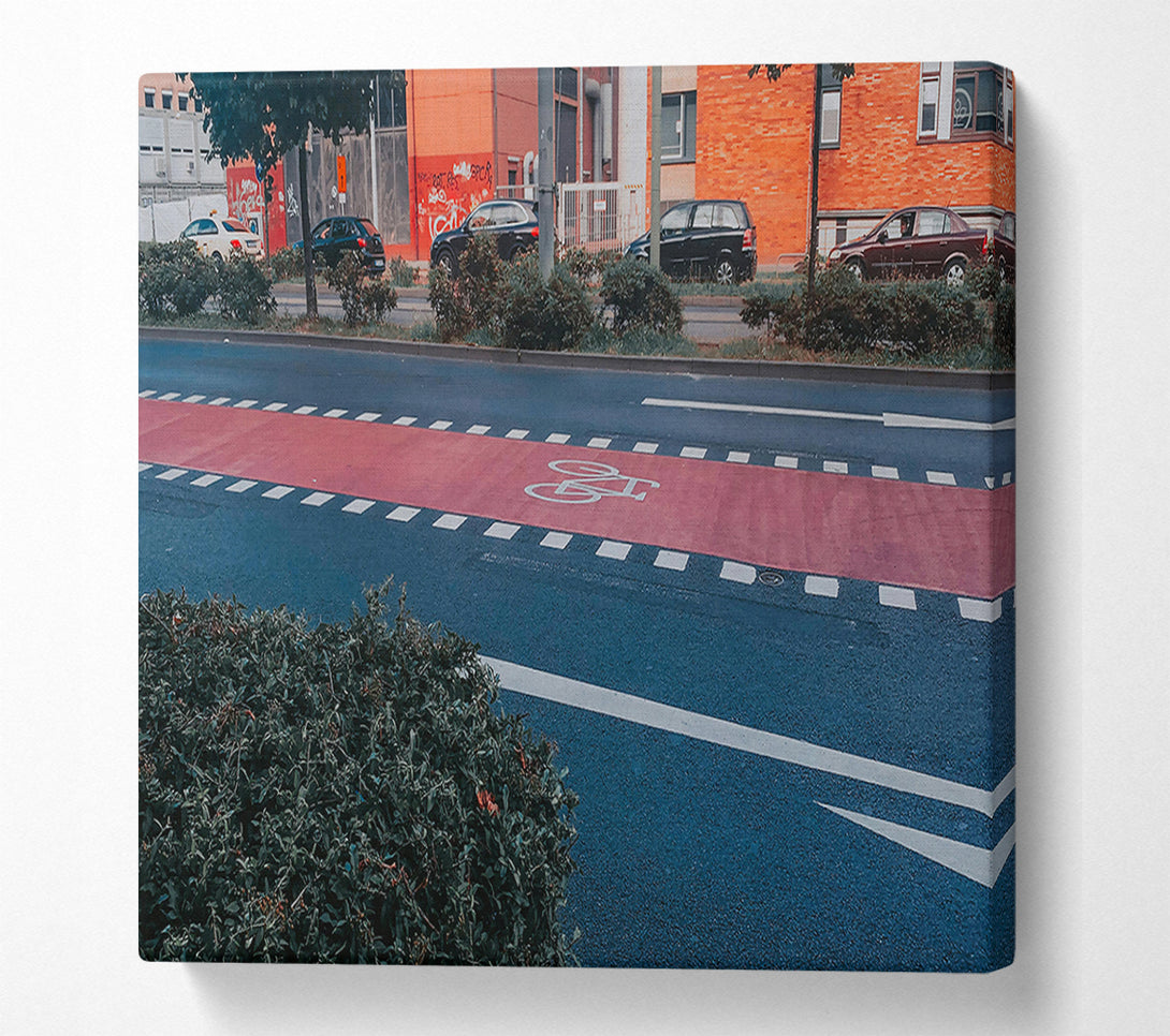  A Canvas Print of Red Bike Lane Canvas Wall Art