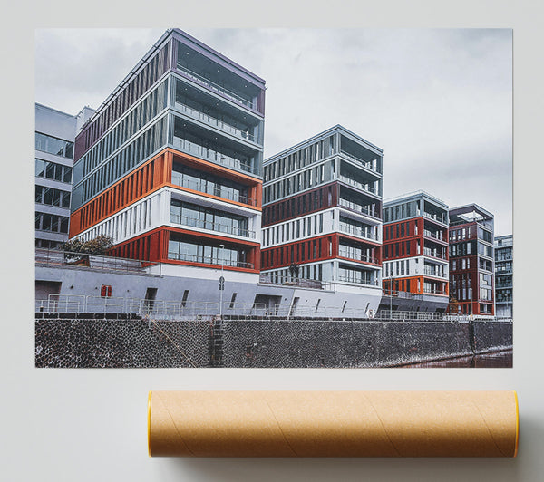 Orange Modern Buildings Poster