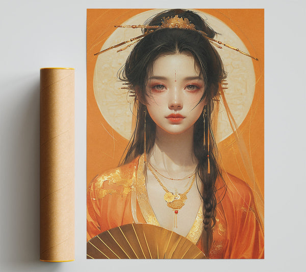 Orange Oriental Woman Poster