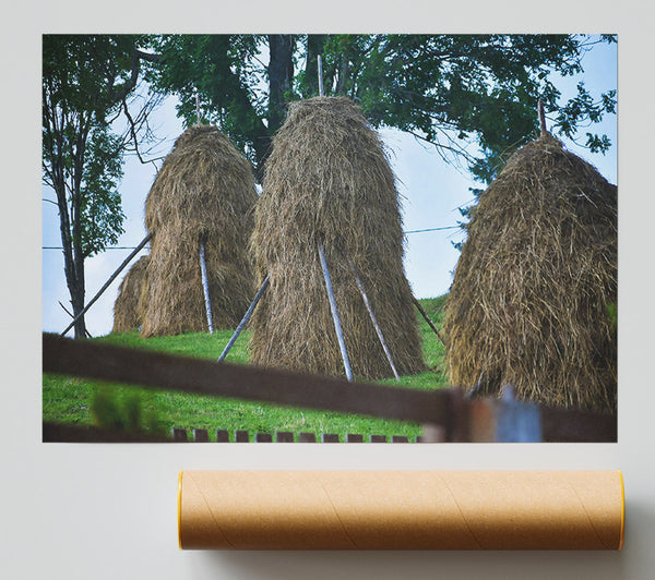 Golden Haystacks In Green Giclee Print