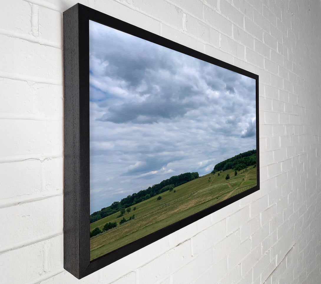  A Canvas Print of Gray Skies Over Green Fields. Canvas Print