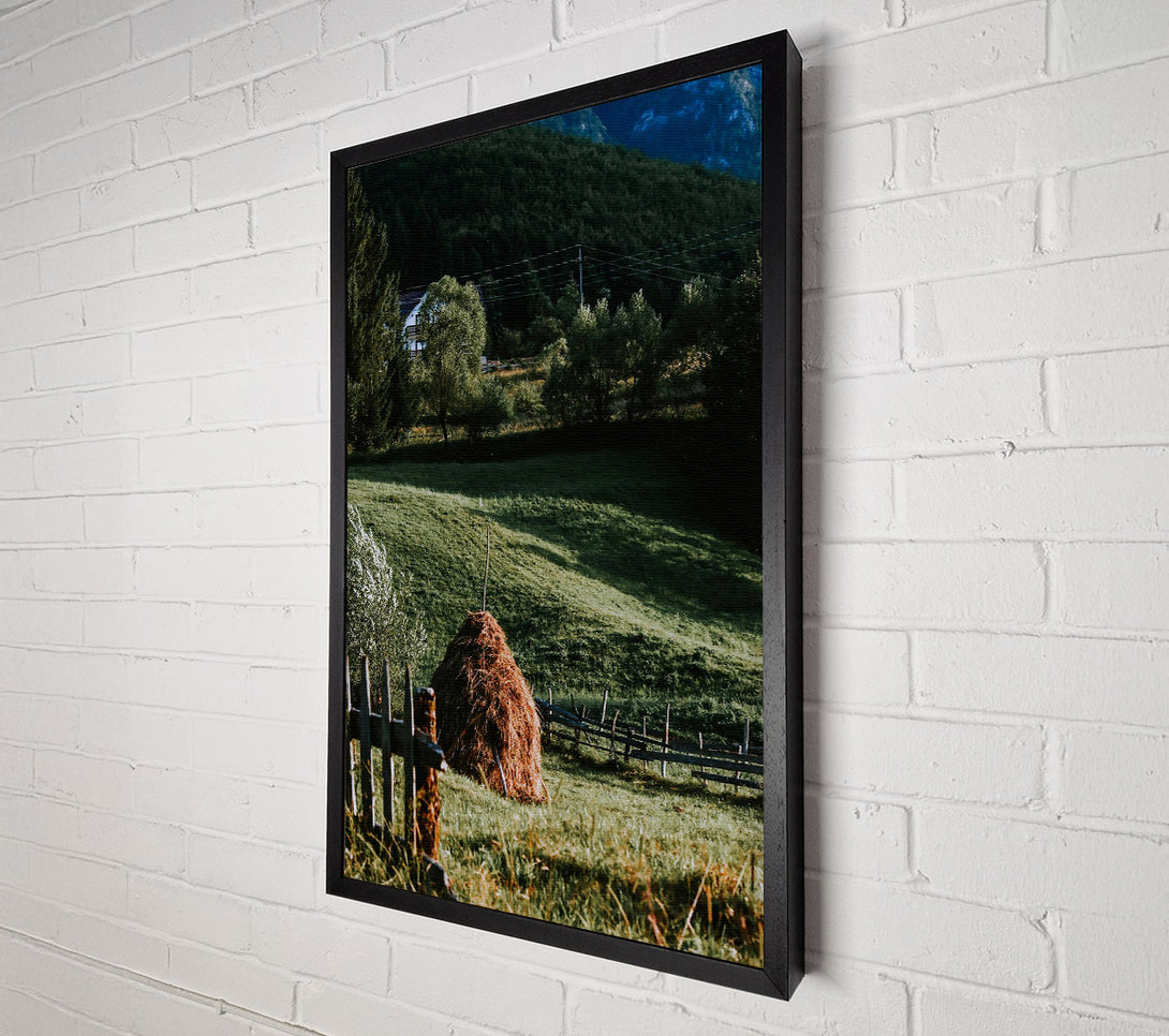  A Canvas Print of Golden Haystack In Green Fields Canvas Wall Art