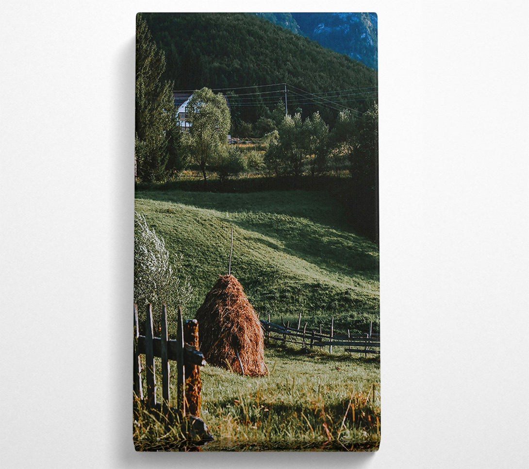  A Canvas Print of Golden Haystack In Green Fields Canvas Wall Art