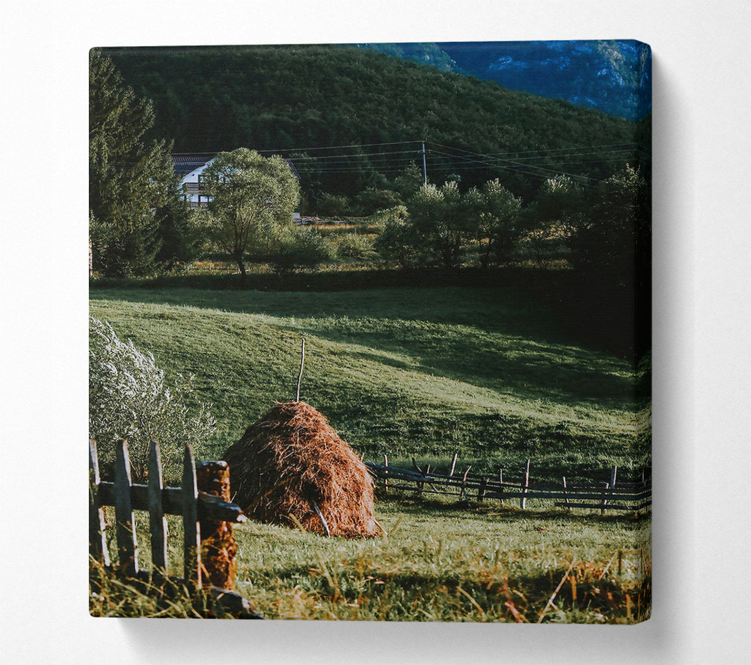  A Canvas Print of Golden Haystack In Green Fields Canvas Wall Art