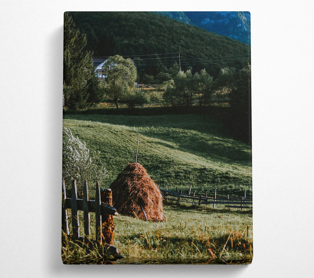  A Canvas Print of Golden Haystack In Green Fields Canvas Wall Art