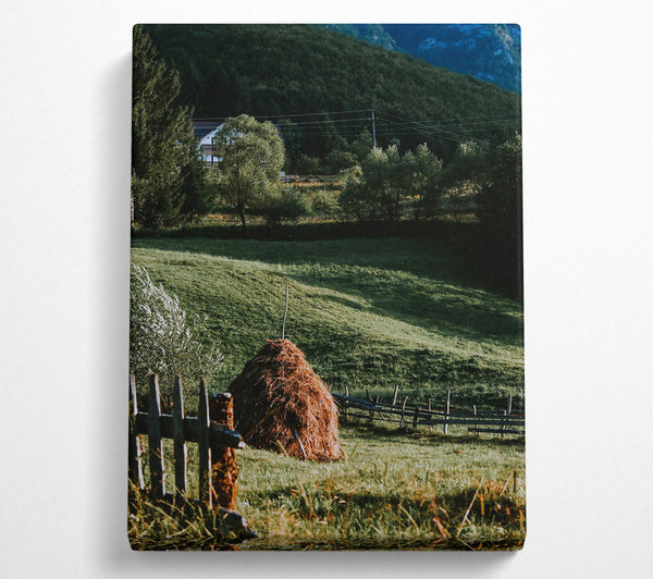  A Canvas Print of Golden Haystack In Green Fields Canvas Wall Art