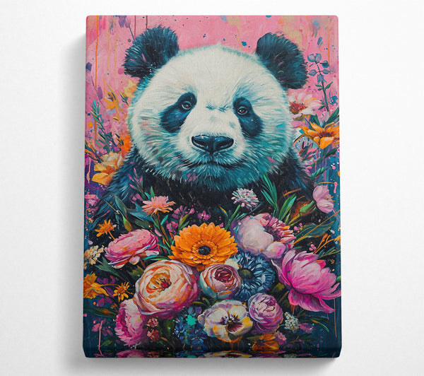  A Canvas Print of Panda Love Flowers Canvas Print