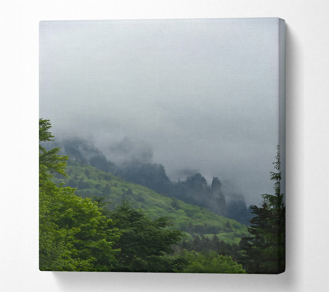  A Canvas Print of Green Foggy Peaks Canvas Wall Art