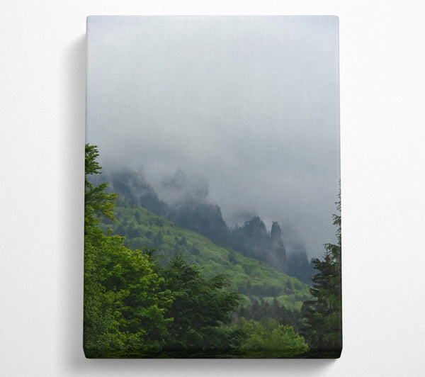  A Canvas Print of Green Foggy Peaks Canvas Wall Art