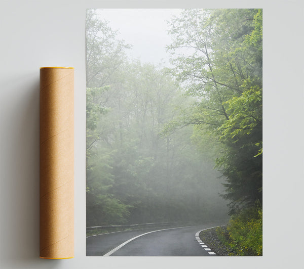 Green Foggy Road Poster